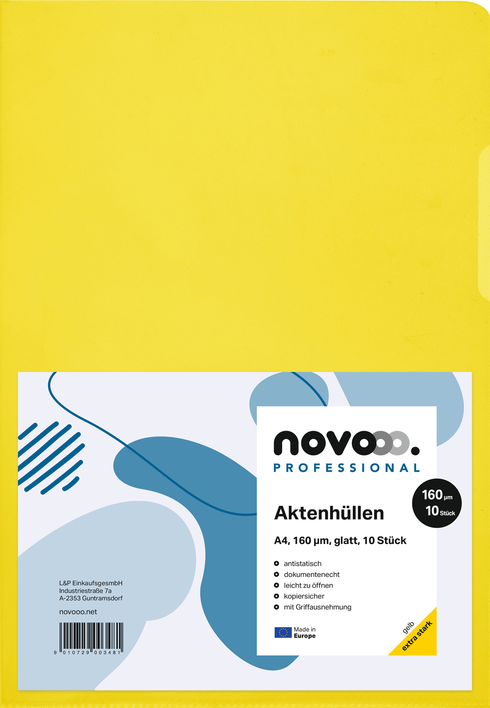 Gelbe Aktenhüllen für A4-Dokumente. 10 Stück, glatt und antistatisch.