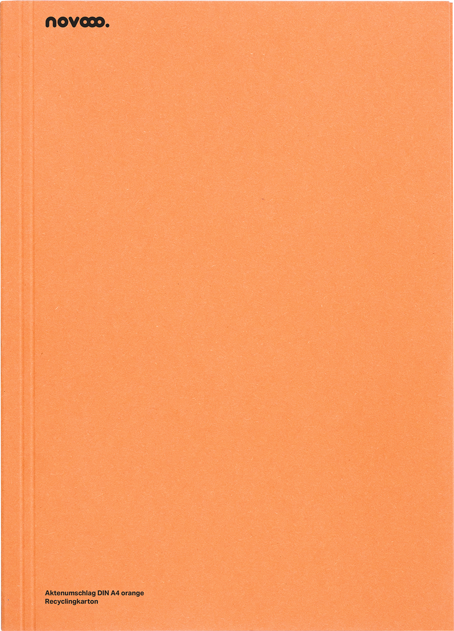 Oranger Aktenumschlag im DIN A4 Format. Hergestellt aus Recyclingkarton.