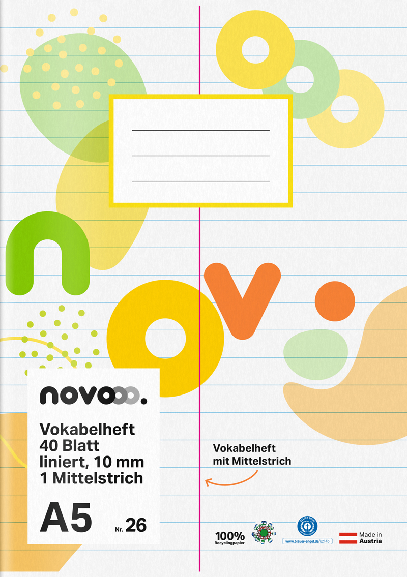 NOVOOO Vokabelheft A5 40 Blatt liniert 10 mm mit Mittelstrich Nr. 26