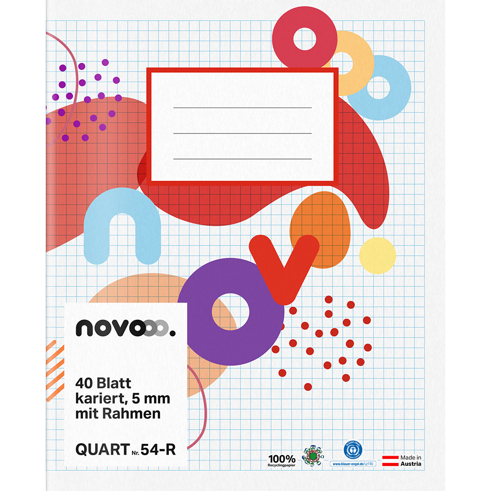 NOVOOO Quartheft 40 Blatt kariert 5 mm mit Rahmen Nr. 54-R