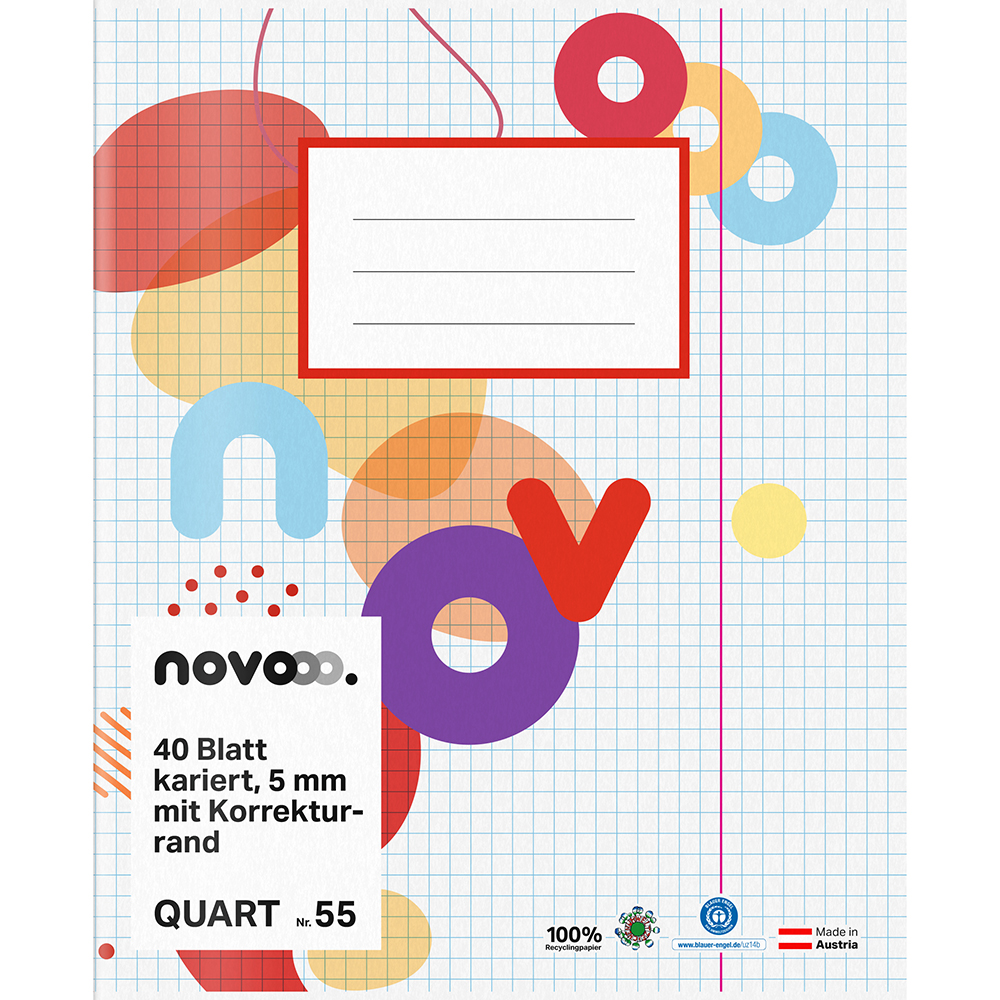 NOVOOO Quartheft 40 Blatt kariert 5 mm mit Korrekturrand Nr. 55