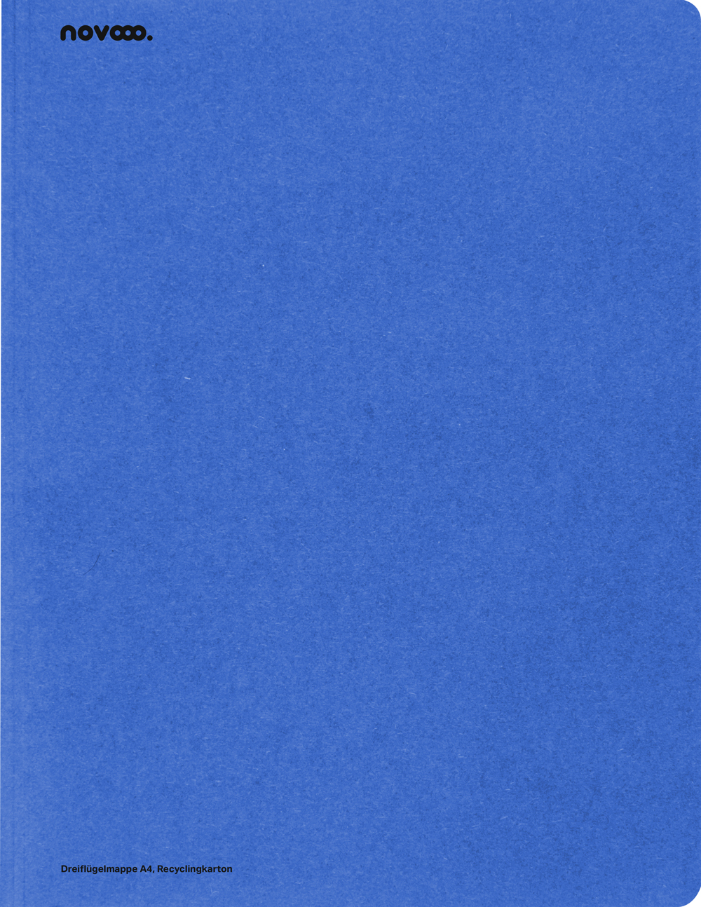 Blaue Dreiflügelmappe aus Recyclingkarton. Schlichte, einfarbige Oberfläche.