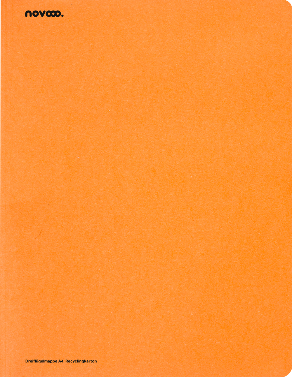 orangefarbene Mappe aus Recyclingkarton. Dreiflügelige Ausführung, schlicht ohne Muster.