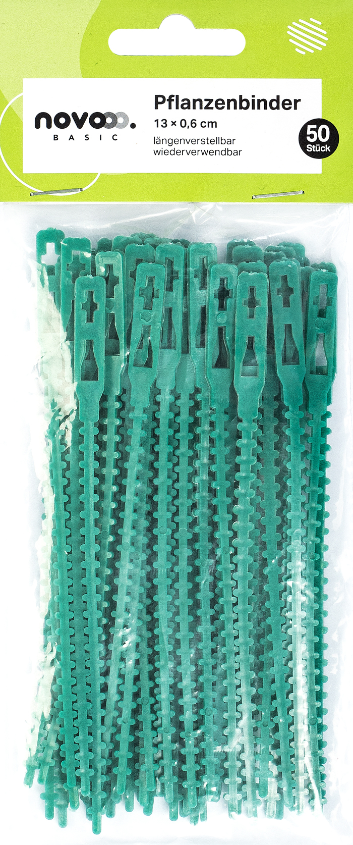Grüne Pflanzenbinder, 13 x 0,6 cm. Längenverstellbar und wiederverwendbar. 50 Stück in der Packung.