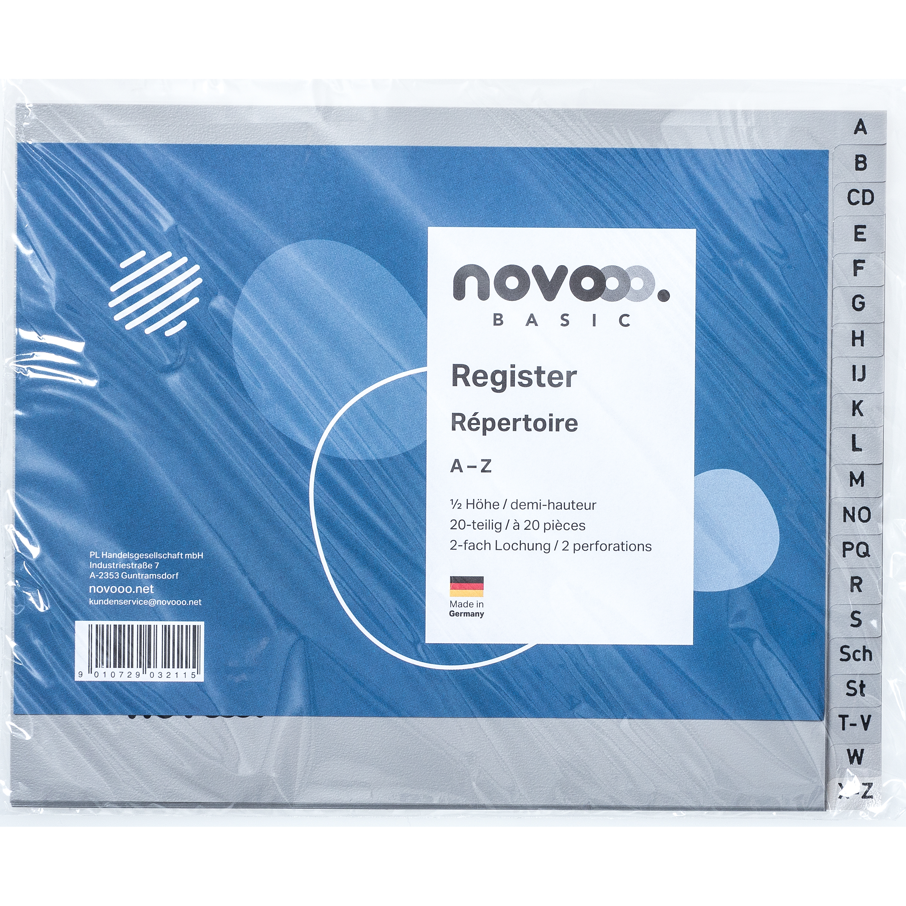 NOVOOO Basic Register A4 A-Z 20-teilig Halbformat grau