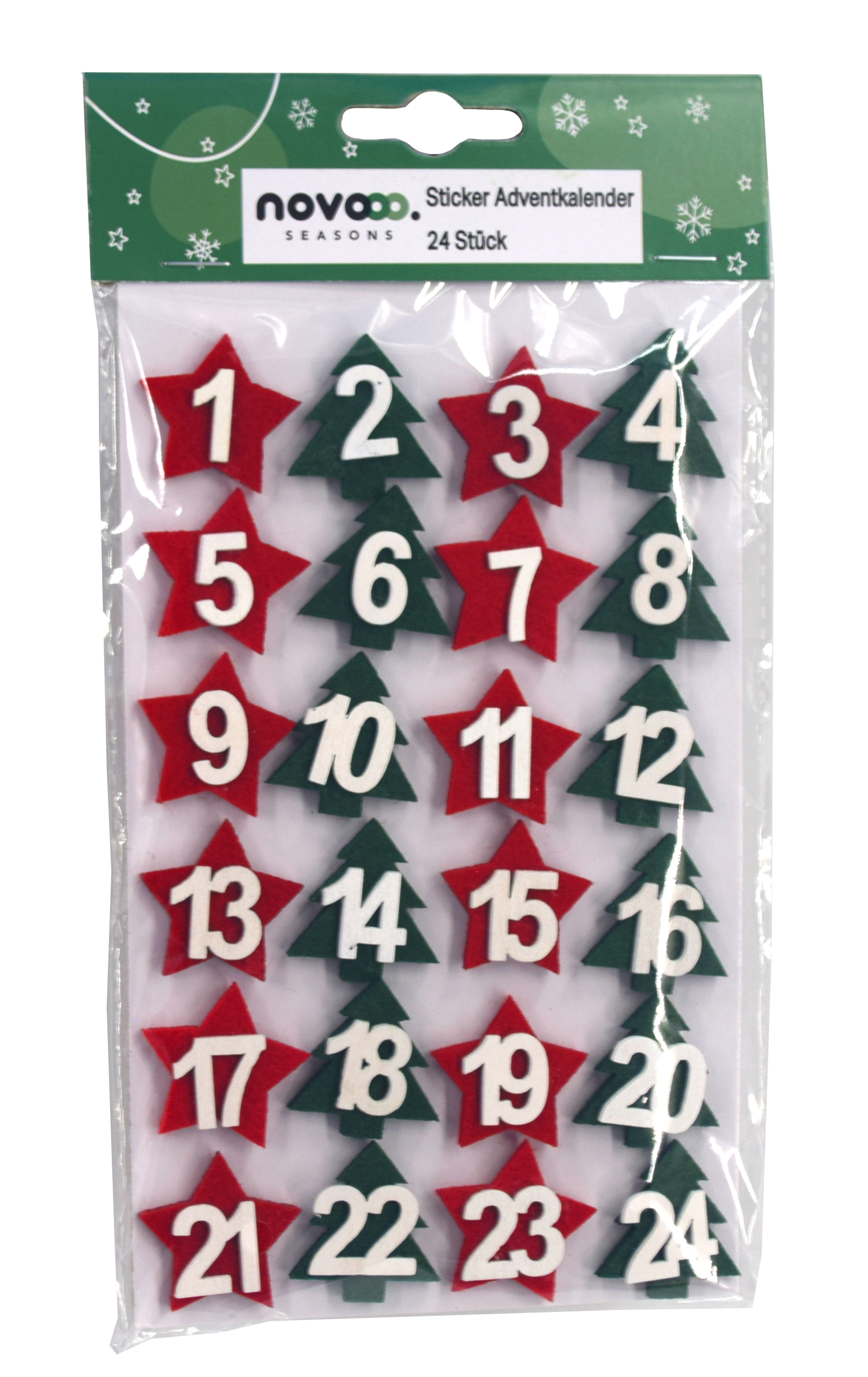 NOVOOO Seasons Sticker mit Adventkalender-Zahlen 1-24 rot/grün
