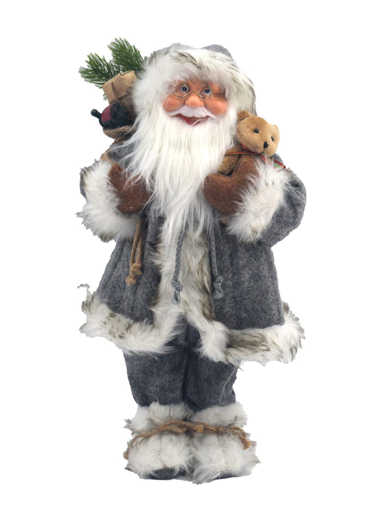 NOVOOO Seasons Santa mit Bär und Rucksack 45 cm grau