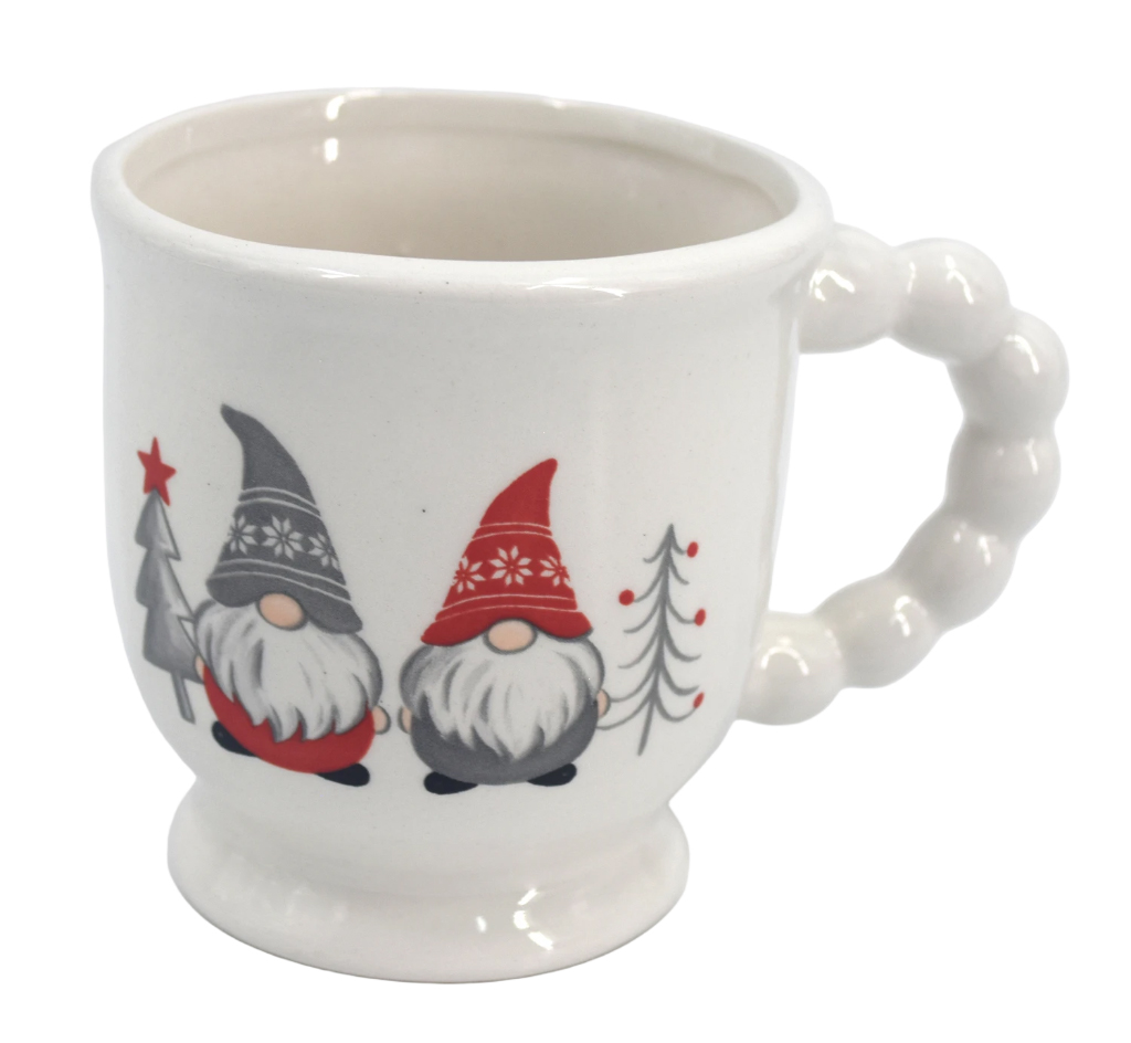 NOVOOO Seasons Tasse mit Wichtel und Kugelhenkel weiß