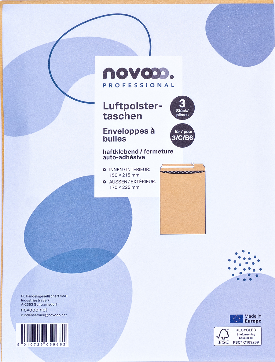 NOVOOO Professional Luftpolstertaschen B6 3 Stück braun