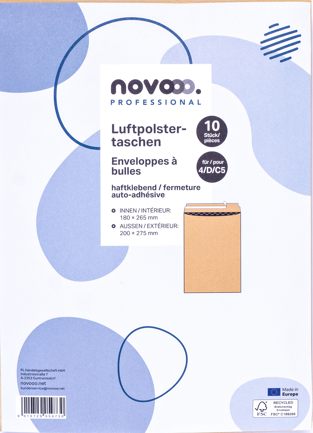 Luftpolstertaschen in einer Verpackung. 10 Stück, für Dokumente der Größe 4/D/C5.