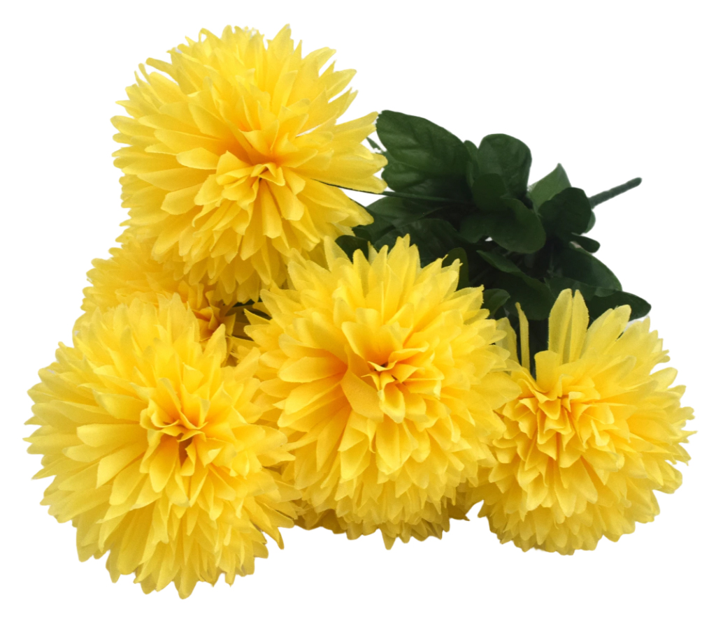NOVOOO Kunstblume Chrysanthemenstrauß mit 7 runden Blüten gelb