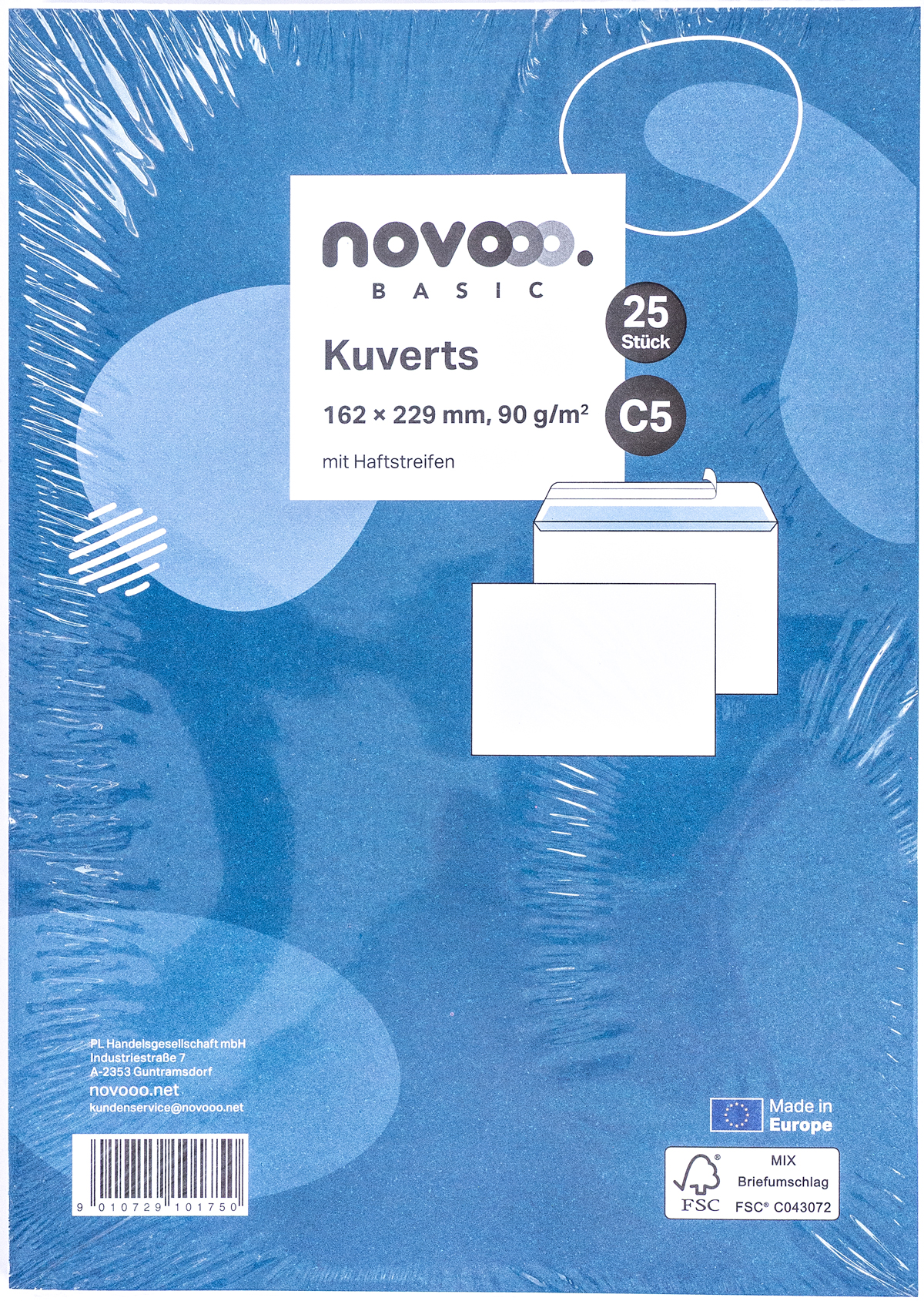 NOVOOO Basic Kuverts C5 mit Haftstreifen 25 Stück weiß