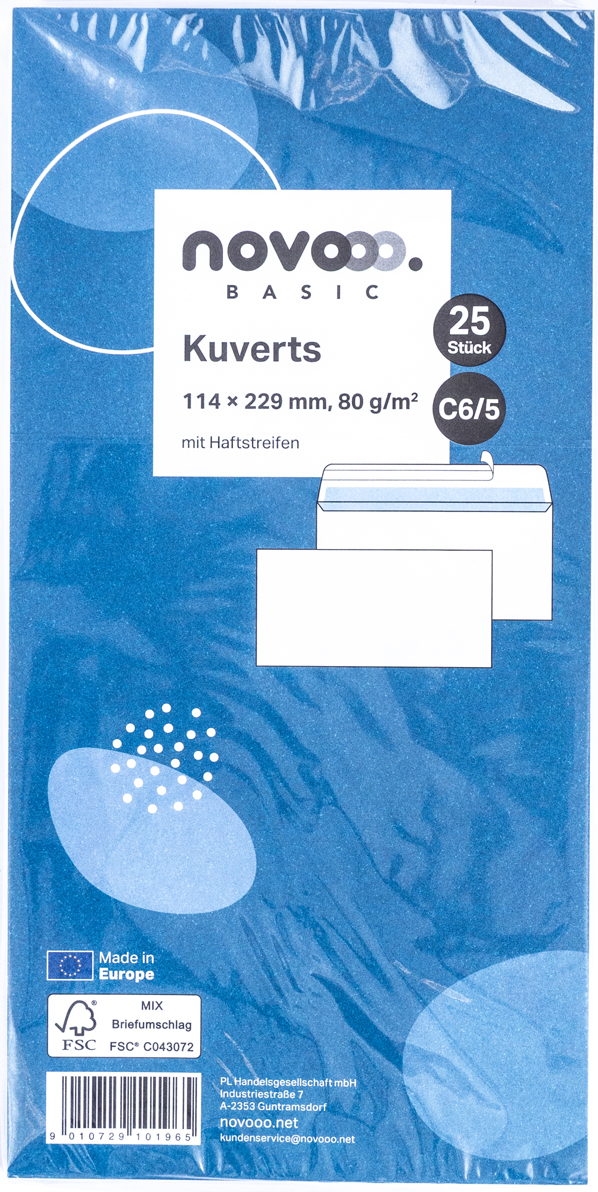 NOVOOO Basic Kuverts C6/5 mit Haftstreifen 25 Stück weiß