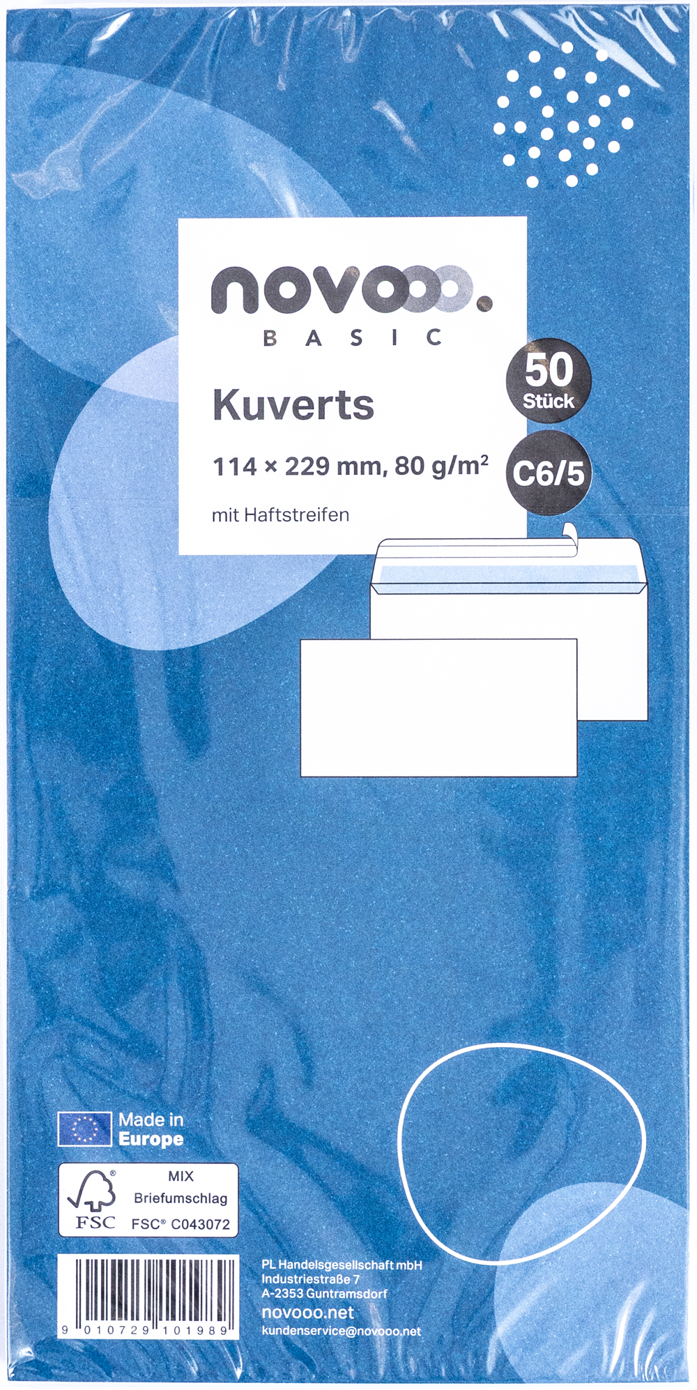 NOVOOO Basic Kuverts C6/5 mit Haftstreifen 50 Stück weiß