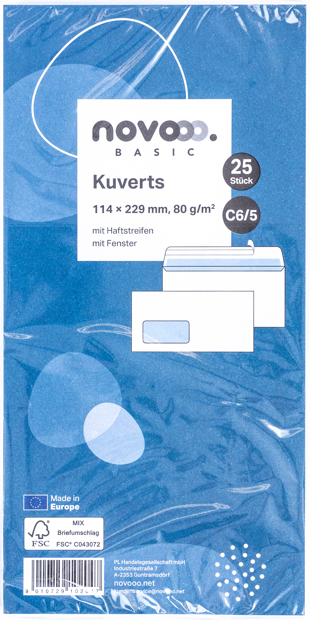 NOVOOO Basic Kuverts C6/5 mit Fenster 25 Stück weiß