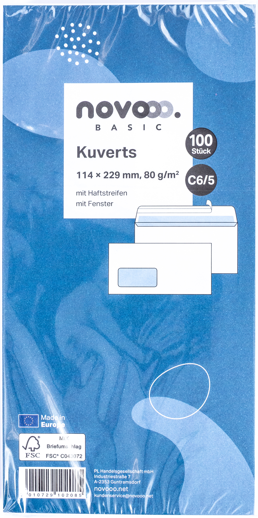 NOVOOO Basic Kuverts C6/5 mit Fenster 100 Stück weiß