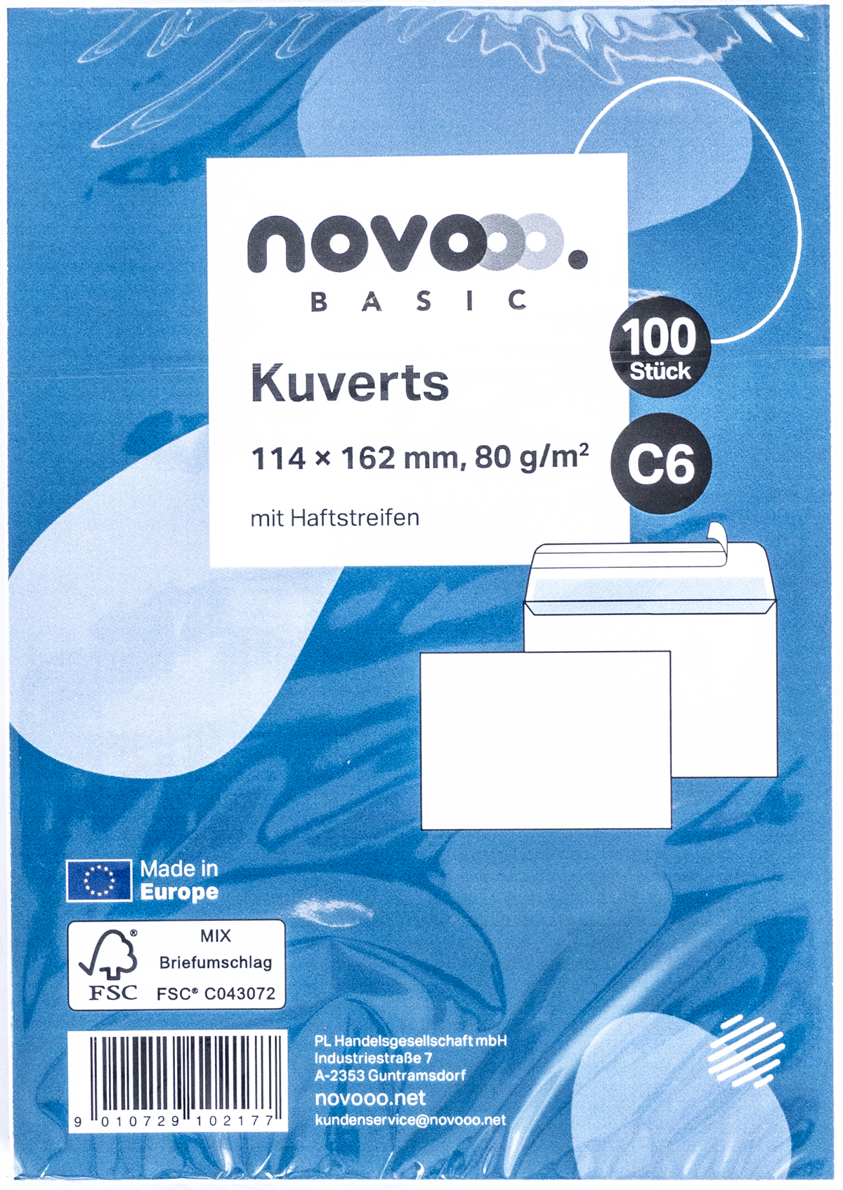 NOVOOO Basic Kuverts C6 mit Haftstreifen 100 Stück weiß