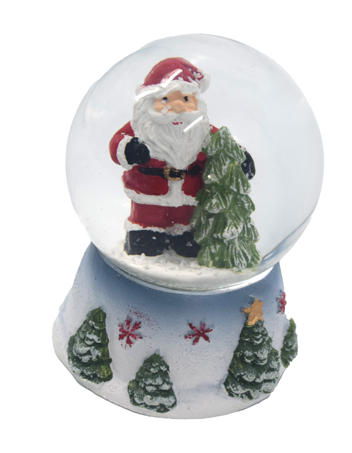 NOVOOO Seasons Schüttelkugel mit Weihnachtsmann und Tannenbäumen Ø 6 cm