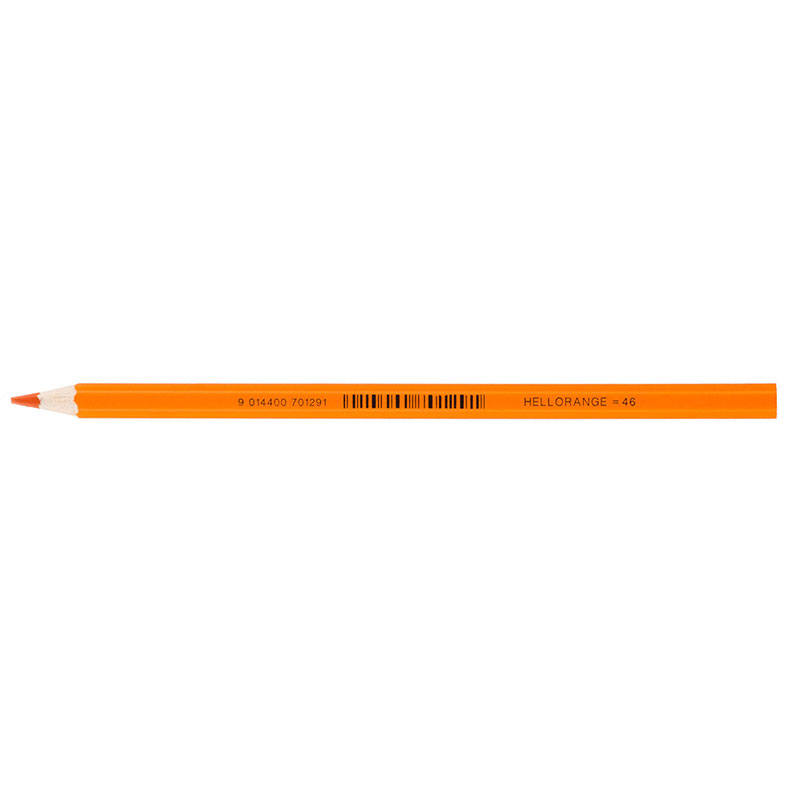 Oranger Buntstift mit spitzem Ende. Auf der Seite steht 'HELLORANGE = 46' und ein Barcode.
