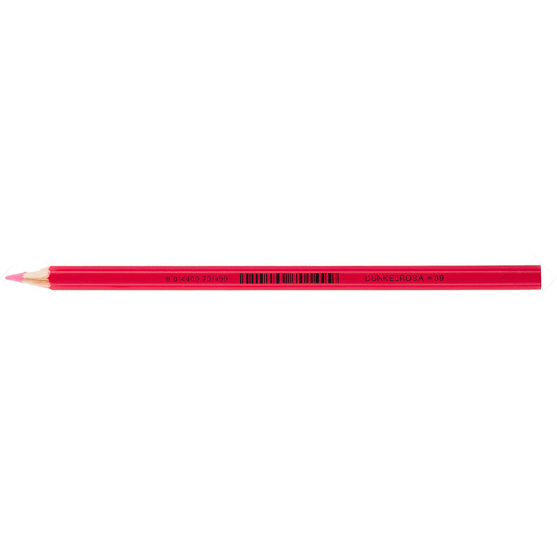 Roter Farbstift mit spitzer Mine. Beschriftung mit Farbname Dunkelrosa.