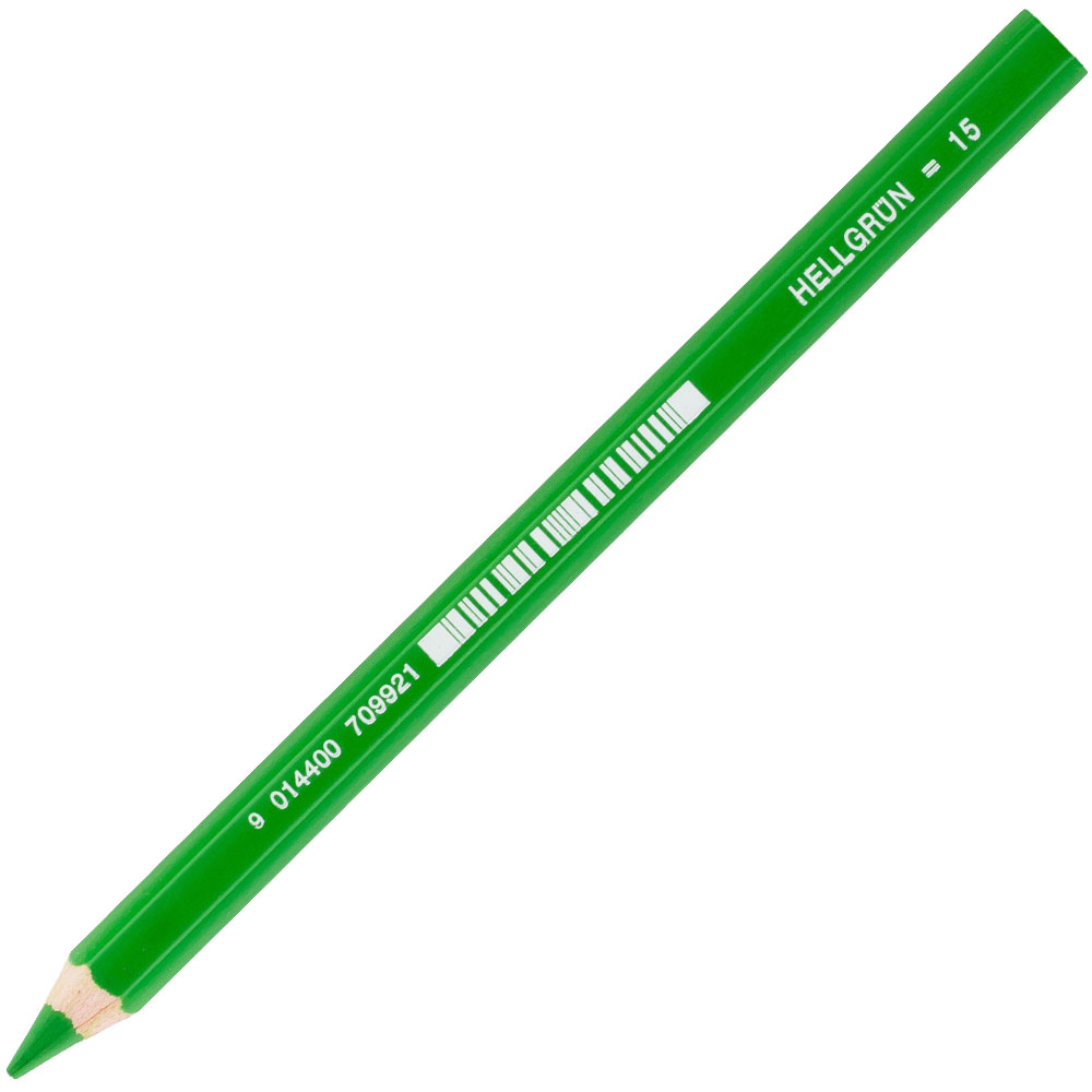 Grüner Farbstift mit spitzem Ende. Beschriftung auf dem Stift zeigt die Farbe und Nummer.