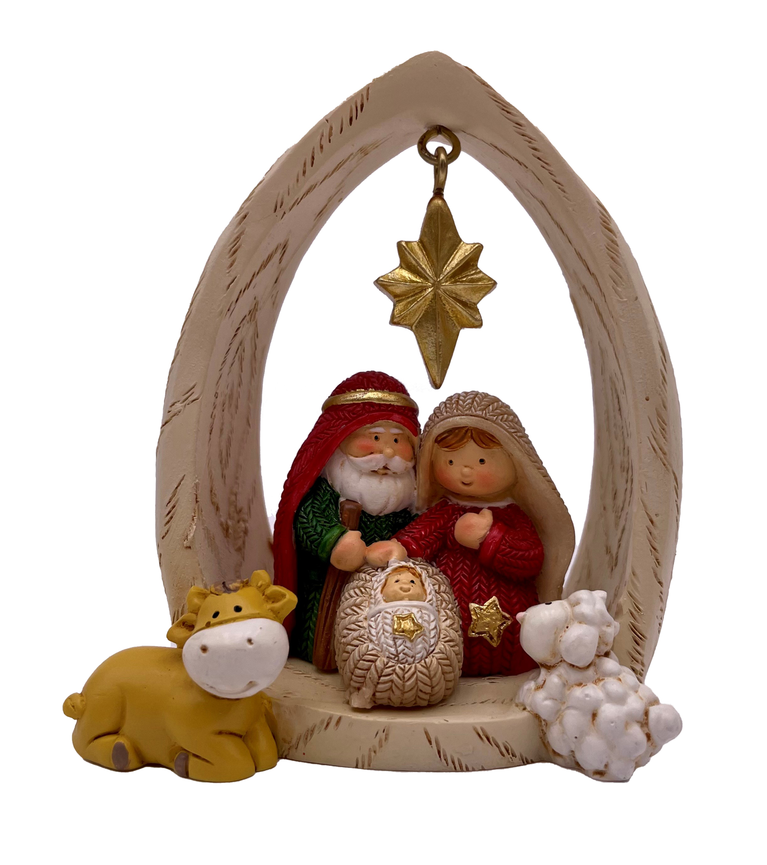 Krippe mit goldenem Stern 8,3 x 4,6 x 7,9 cm bunt