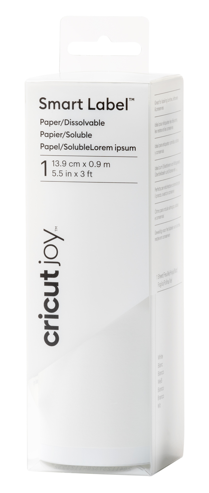 Verpackung für Smart Label aus Papier, löslich. Maße: 13,9 cm x 0,9 m.