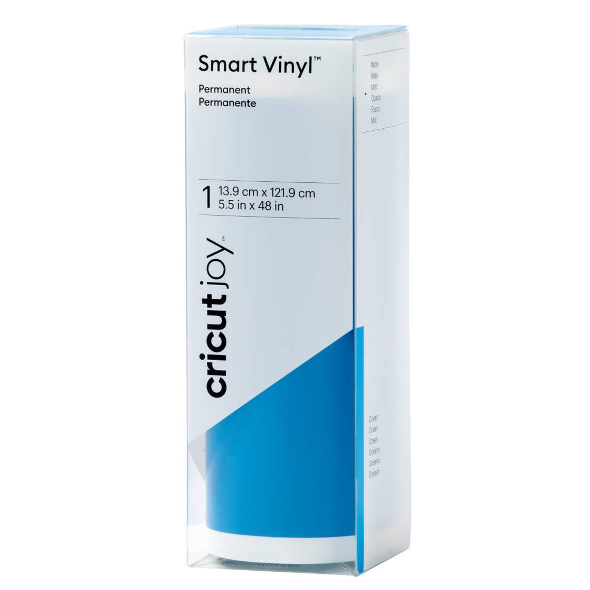 Verpackung von Smart Vinyl. Farbe: Blau. Größe: 13.9 cm x 121.9 cm. Für Cricut Joy. Permanent.