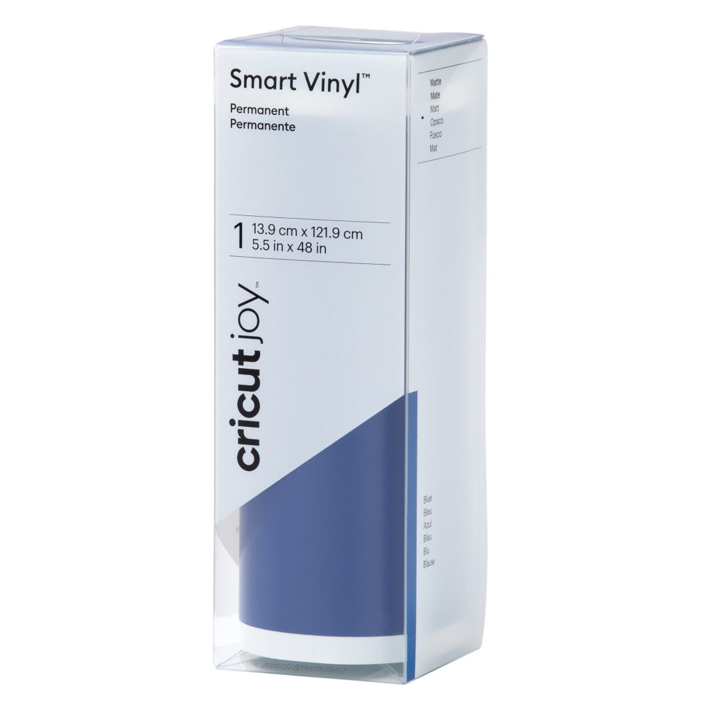 Verpackung für Smart Vinyl in Blau. Maße 13,9 cm x 121,9 cm.