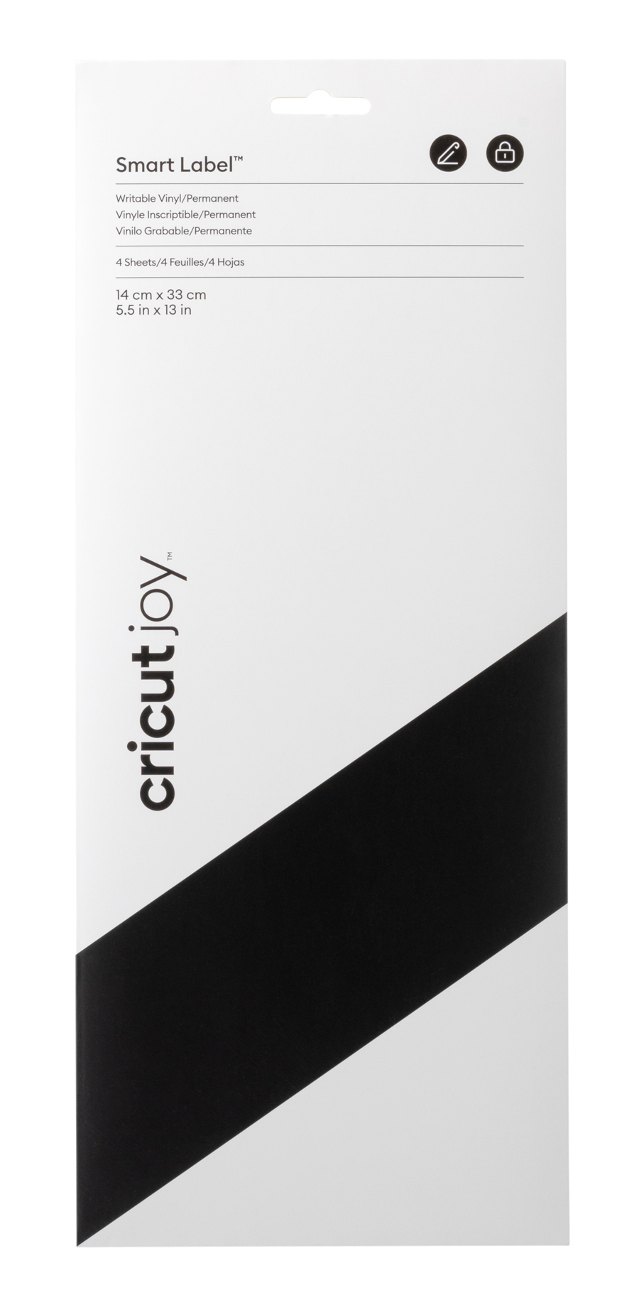 Packung mit Smart Label Vinyl. Enthält vier beschreibbare Blätter in Schwarz und Weiß.