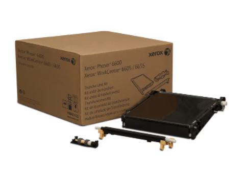 Xerox Drucker Zubehör. Verpackung in brauner Kartonbox. Enthält eine schwarze Druckeinheit und Zubehörteile.