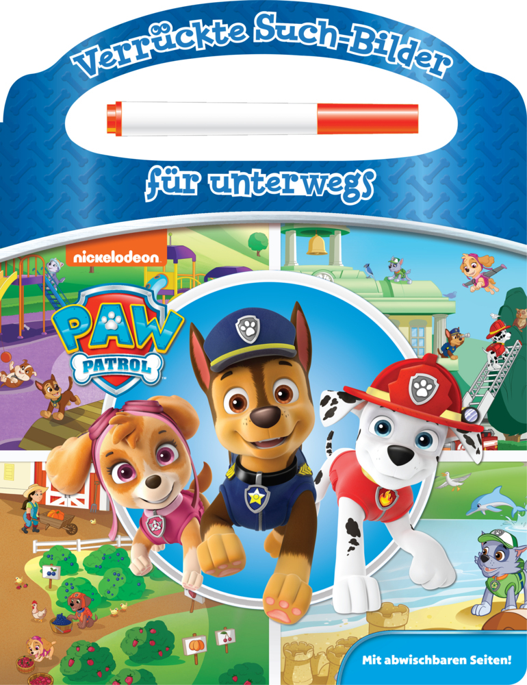 PAW Patrol - Verrückte Such-Bilder für unterwegs - Wimmelbuch - Pappbilderbuch mit Stift und abwischbaren Seiten - gebunden