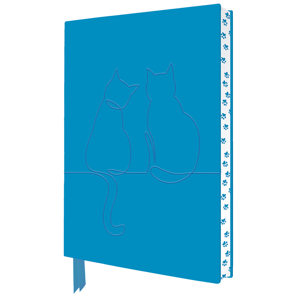 Premium Notizbuch Exquisit Zwei glückliche Katzen A5 176 Seiten liniert blau