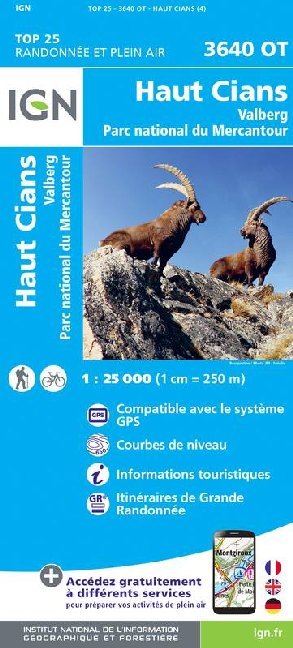 IGN Karte, Carte de randonnée (et plein air) HautCians Valberg Parc National du Mercantour