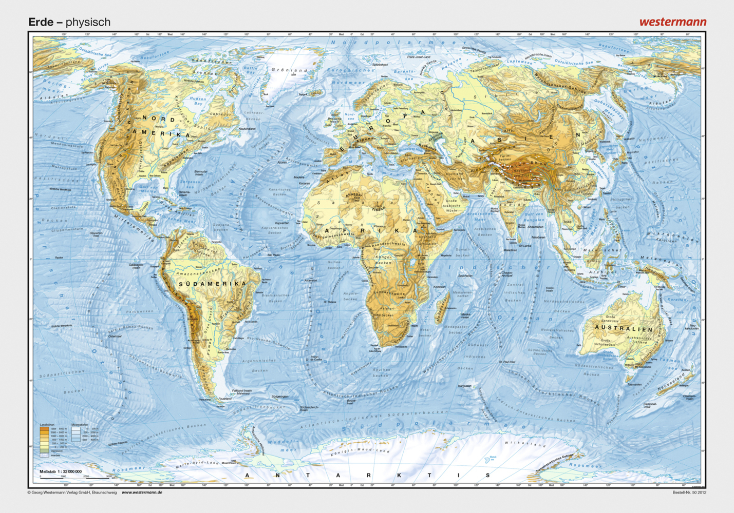Westermann Erde, physisch, Posterkarte