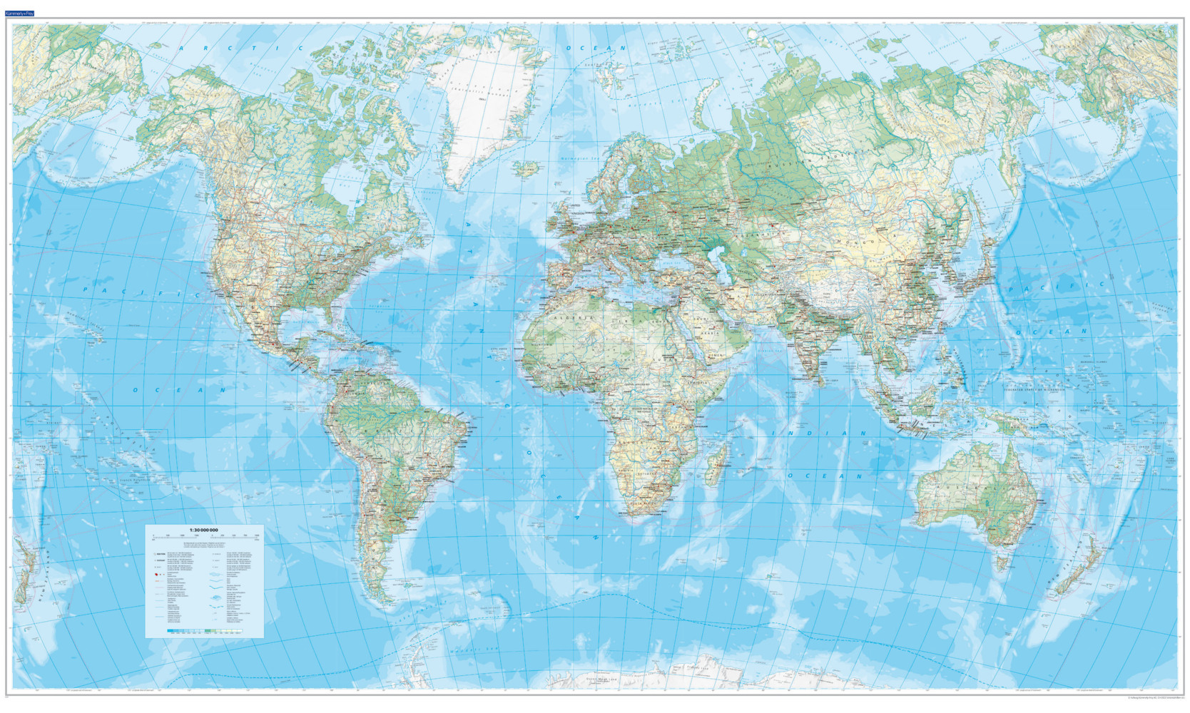 Kümmerly+Frey Weltkarte physikalisch Poster 1:30 Mio.
