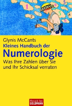 Buchcover mit dem Titel 'Kleines Handbuch der Numerologie'. Illustration einer Frau mit Zahlen im Hintergrund.