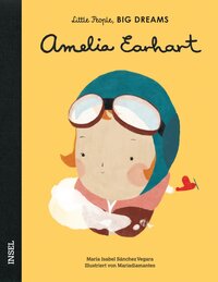 Buchcover mit dem Titel 'Amelia Earhart'. Illustration eines Mädchens in einer Pilotenjacke und einer Fliegerbrille.