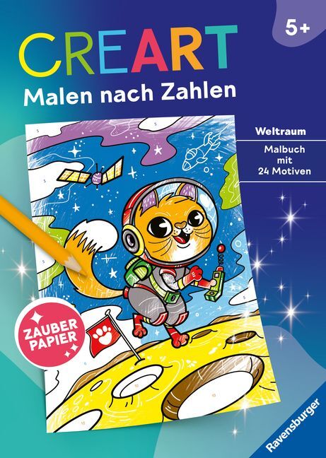 Ravensburger CreArt Malen nach Zahlen ab 5: Weltraum, Malbuch, 24 Motive, Zauberpapier - Taschenbuch