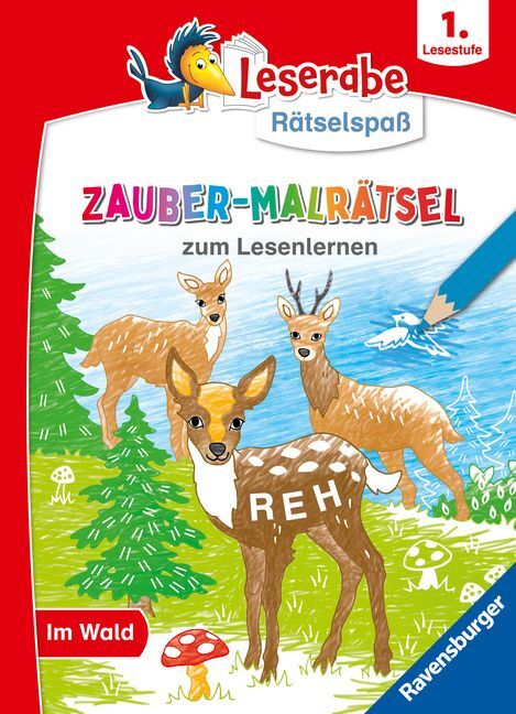 Melinda Ronto: Ravensburger Leserabe Zauber-Malrätsel zum Lesenlernen: Im Wald (1. Lesestufe), Malen auf Zauberpapier, Rätsel, Lesen lernen Vorschule, Rätselbuch ab 6 Jahre - Taschenbuch