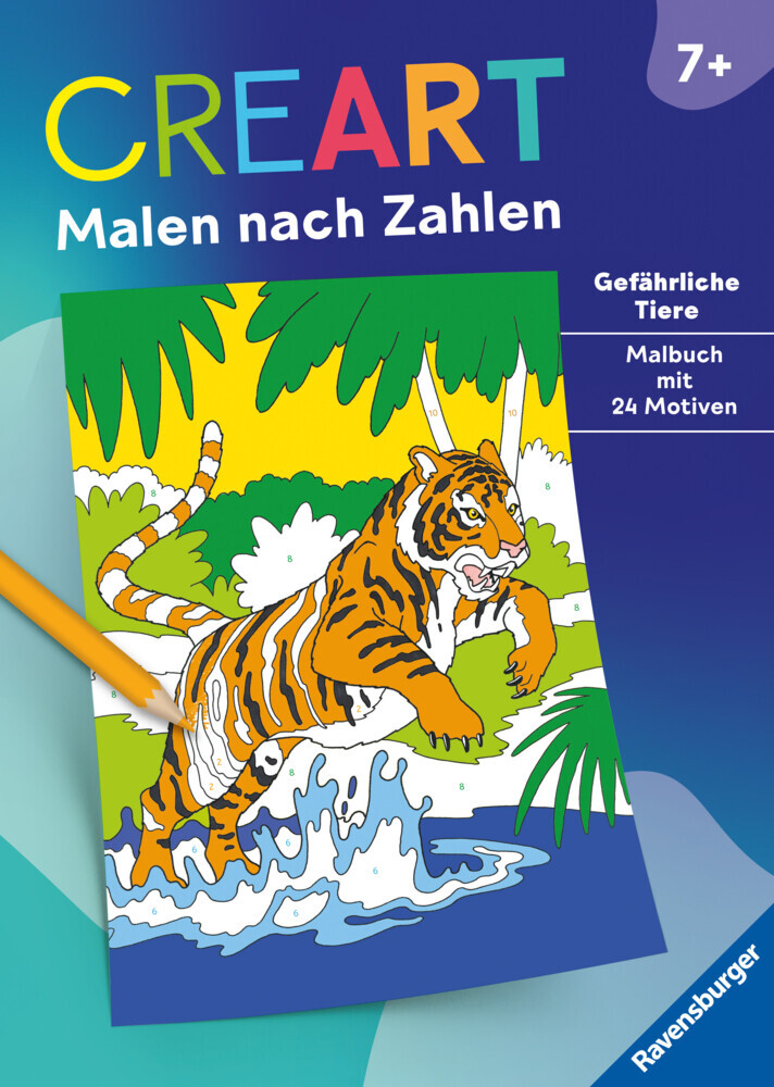 Ravensburger CreArt Malen nach Zahlen ab 7: Gefährliche Tiere, Malbuch, 24 Motive - Taschenbuch