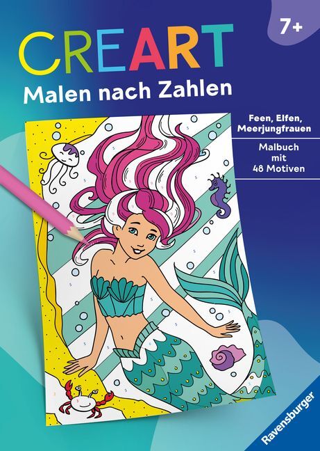 Ravensburger CreArt Malen nach Zahlen ab 7: Feen, Elfen, Meerjungfrauen, Großes Malbuch, 48 Motive - Taschenbuch