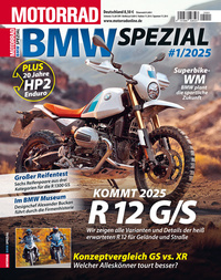 Cover der Zeitschrift Motorrad Spezial mit dem Titel BMW Spezial. Abgebildet ist ein weißes Motorrad auf einem unebenen Untergrund.