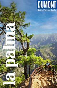 Buchcover für Reiseführer über La Palma. Landschaft mit Bergen, Bäumen und Wanderern.
