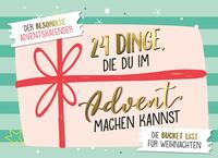 Grafik mit Geschenk und rotem Band. Text über Adventsaktivitäten.