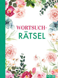 Buchcover mit dem Titel 'Wortsuchrätsel'. Umrahmt von bunten Blumen und Pflanzen.