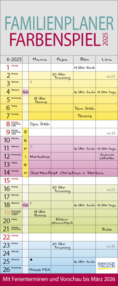 KORSCH Familienplaner Farbenspiel 2025