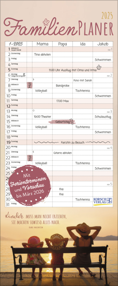 KORSCH Familienplaner mit Fotos und Zitaten 2025