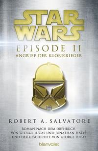Buchcover von Star Wars Episode II Angriff der Klonkrieger. Titel in goldener Schrift mit einem Helm-Symbol.