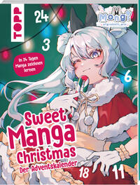 Cover eines Adventskalenders mit dem Titel 'Sweet Manga Christmas'. Abgebildet ist ein Mädchen in festlicher Kleidung mit einem Lutscher.
